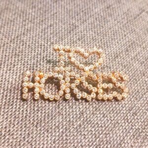 "I LOVE HORSES" Horse Goldtone Brooch w/ Crystals - Pre-loved (1.5" long)